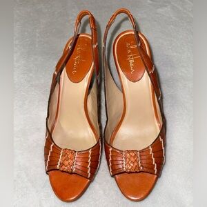 Cole Haan Orange Woven Leather Huarache Kitten Heels